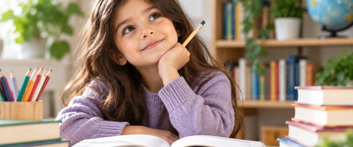 کودک در حال مطالعه برای ارزیابی استعداد کلامی و توانایی‌های زبانی