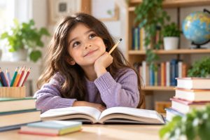 کودک در حال مطالعه برای ارزیابی استعداد کلامی و توانایی‌های زبانی