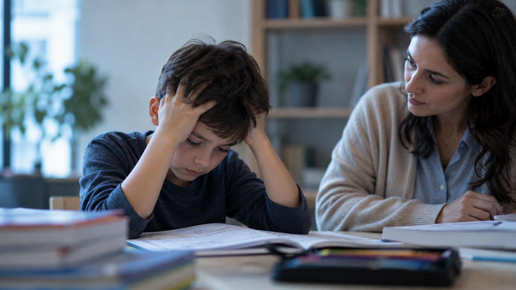 اختلال یادگیری کودک و مشکلات درسی هنگام مطالعه و انجام تکالیف با همراهی مادر